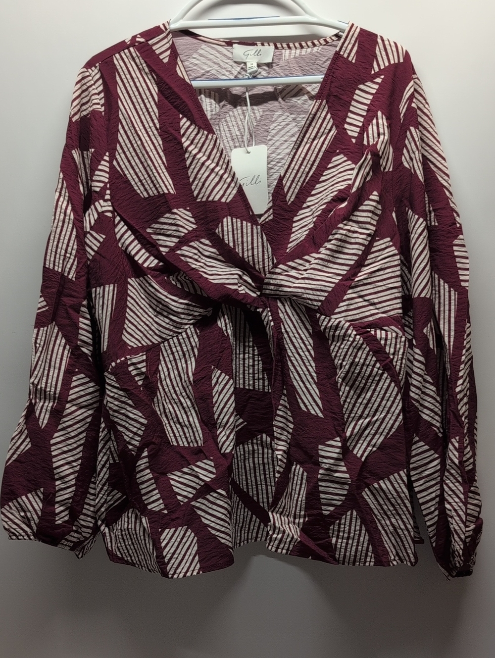 Gilli Burgundy and Cream TEEN PLUS / Large/XL Adult Twist-Front Tunic